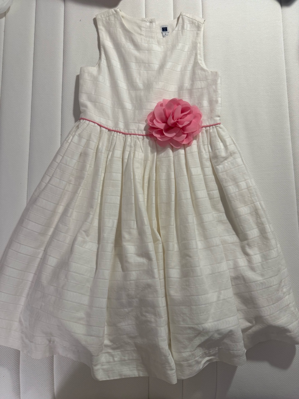 Janie and Jack White Dress with Pink Flower Waist Accent